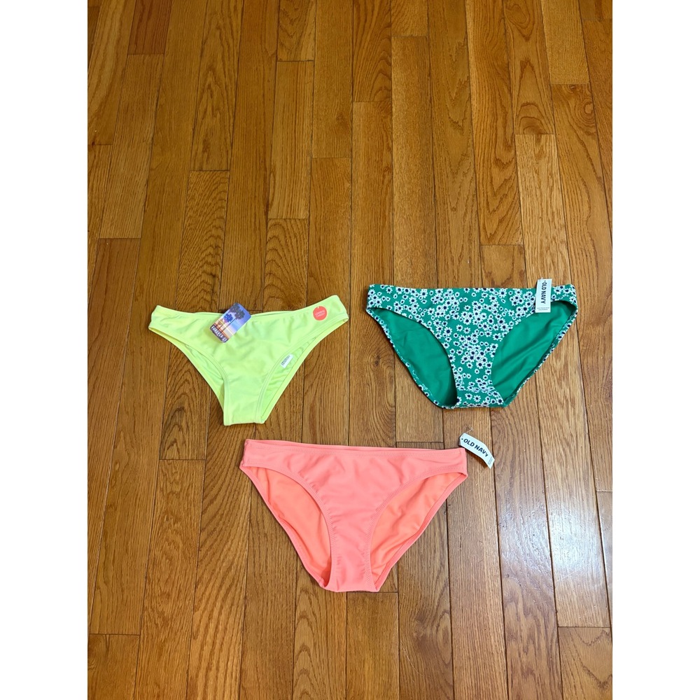 NWT Old Navy Forever 21 Bikini Bottoms Bundle Neon Yellow Coral Floral 3pc M L